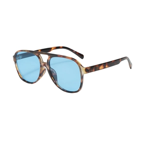 Retro double-bridge aviator sunglasses with tortoiseshell frame and blue lenses