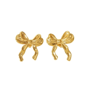 Elegant 18k gold plated stainless steel bow earrings with high polish finish for women