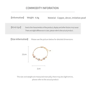 Size chart for vintage pearl and zircon flower bracelet showing 21cm length details