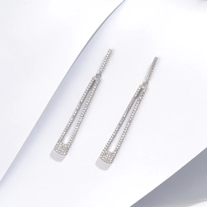 Elegant S925 sterling silver long tassel drop earrings with micro-set zircon accents