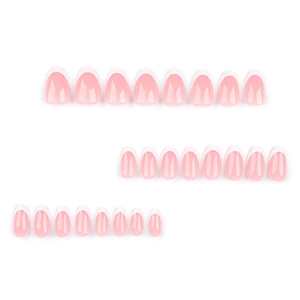 Classic French tip press on nails with pink base and white edges in almond shape