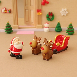 Christmas Miniature Figurines Santa Claus Sleigh Reindeer Resin Micro Landscape Ornaments Desktop Dollhouse Decor Holiday