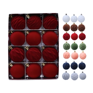 Christmas ball ornament set with red flocked and textured decorative baubles for trees