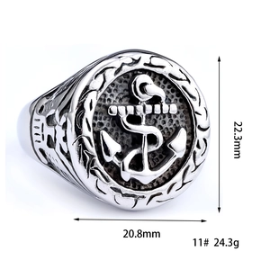 Detail view of punk anchor ring with dimensions 22.3mm by 20.8mm and size 11 label