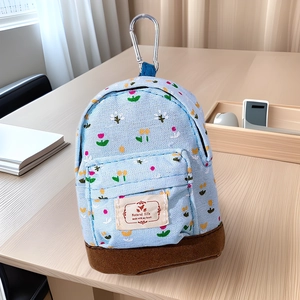 Mini Backpack Coin Purse Canvas Floral Print Small Wallet With Metal Hook Zipper Pouch For Women And Girls Bag Charm