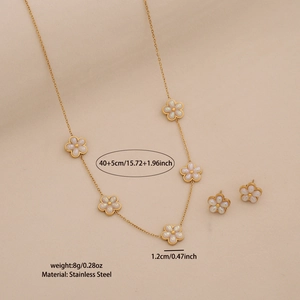 Détails de l'ensemble collier floral doré en acier inoxydable avec dimensions et poids