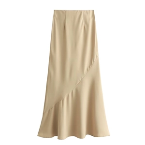Elegant apricot V-neck slim vest and irregular fishtail midi skirt two-piece set for women