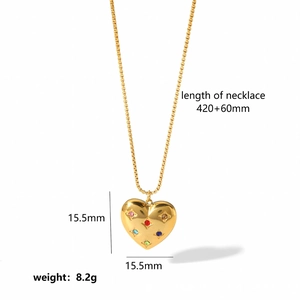 18k gold plated heart necklace with colorful zircons and 420mm chain length