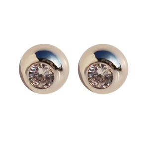 Classic round sterling silver stud earrings with a single sparkling cubic zirconia stone