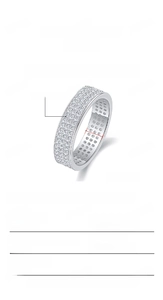 Detail view of 925 silver moissanite ring with 3-row stones and 5.0mm width