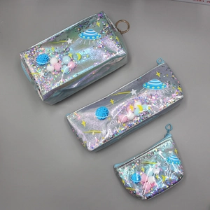Three-piece laser silver space makeup bag set with sequins and planet prints