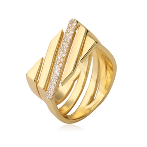 Minimalist gold plated geometric open ring with sparkling white zircon stones