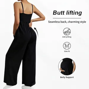 Schwarzer Umstands-Jumpsuit mit Bauchstütze, Po-Lifting und Anti-Pilling Slim-Fit-Design
