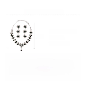 Detailed view of silver rhinestone sunflower necklace set with size and material specs