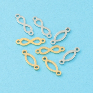 Polished stainless steel infinity symbol connectors in gold and silver for DIY jewelry