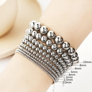 Minimalist stainless steel beaded bracelet stack showing sizes from 2mm up to 10mm