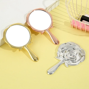 Set of electroplated rose handle makeup mirrors in gold, rose gold and silver