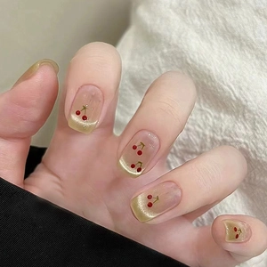 Unghie Finte ABS Occhio di Gatto Francese MY049 Corte Balletto Colla Ciliegia Strass Rosa Nude Adesivi Manicure