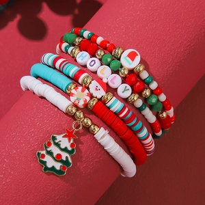 5-piece Christmas clay bead bracelet set with HOLLY letters and festive charms