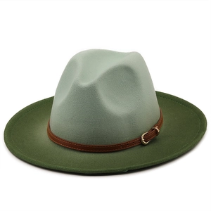 Two-tone wool fedora hat with mint crown and olive brim featuring a brown leather band