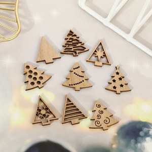 Christmas Wooden Hanging Ornaments Natural Laser Cut Hollow Wood Tree Snowflake Pendants For Holiday DIY Craft Party