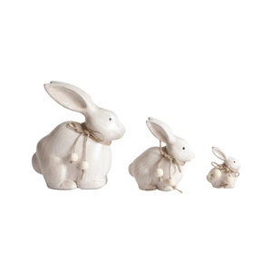 Set di statuette di conigli in stile legno minimalista con fiocchi di juta per la casa