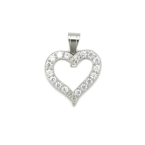 316 stainless steel heart pendant with CNC inlaid zircon, elegant silver finish design