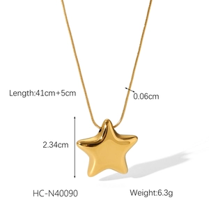 Detail showing gold star pendant necklace dimensions and weight on a clean white backdrop