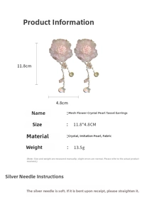 Größentabelle für rosa Netztüll-Blumenohrringe mit Kristall- und Perlenquasten
