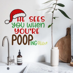 Christmas toilet wall sticker with humor text and Santa hat for bathroom decor
