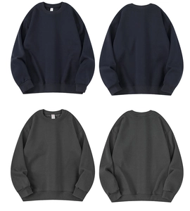 Front and back detail of crew neck long sleeve sweatshirt in navy blue and dark grey