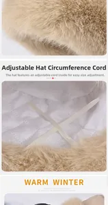 Detail view of winter plush hat showing warm yellow faux fur and adjustable inner drawstring