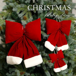 Velvet Christmas Bows Ornaments Shiny Satin Checkered Fabric Hanging Decorations For Holiday Party Tree Home Decor
