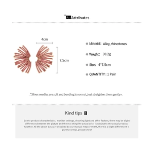 Detail showing dimensions and specs of pink fan-shaped rhinestone geometric earrings
