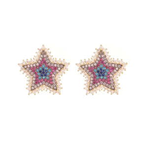 Colorful star stud earrings with vibrant cubic zirconia crystals in gold setting