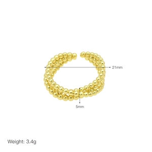 Detailed view of beaded gold ring dimensions with 21mm width and 3.4g weight specs