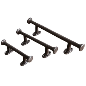 Industrial vintage cast iron door handles in dark bronze set of three sizes
