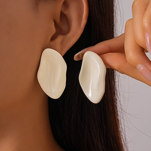 Irregular Geometric Oval Stud Earrings With 925 Sterling Silver Earring Post Glossy Oil Dripping Alloy Jewelry For Women