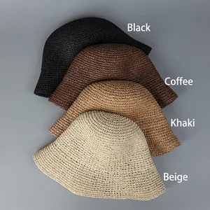 Handmade woven straw sun hats for women in black, coffee, khaki, and beige colors