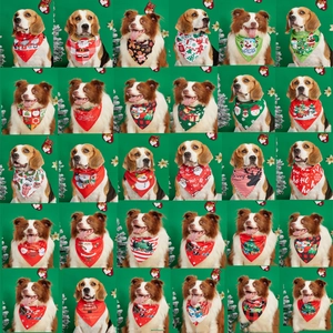 Christmas Dog Bandana Polyester Triangle Scarf Holiday Party Cartoon Print For Small Medium Large Dogs Cats