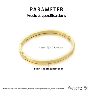 Detailed size specifications of 18k gold plated stainless steel oval bangle