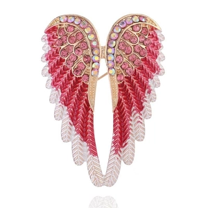 Sparkling angel wing brooch with pink gradient enamel and crystals in gold-toned finish