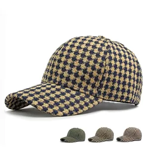 Houndstooth Plaid Baseballkappe Polyester Hard Top Verstellbar Vintage Herbst Winter Hut Unisex Sonnenschutz