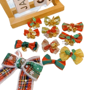 Christmas bow hair accessories with bells and plaid patterns for festive decoration