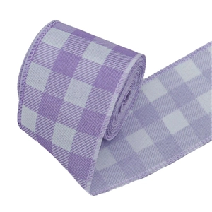 Pink and white checkered linen-style Christmas ribbon with wire edge for gift wrapping