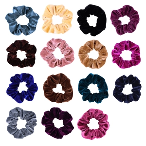 15-piece set of colorful velvet scrunchies in assorted vibrant shades for hair styling