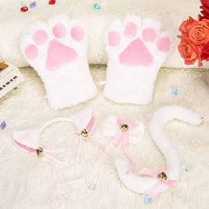 Ensemble cosplay chat 5 pièces blanc et rose avec pattes, oreilles, queue et collier