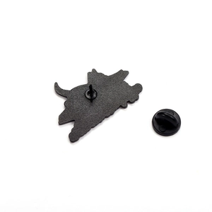 Cute black cat enamel pin back view with metal needle and durable black rubber clutch