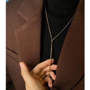 Minimalist adjustable 18k gold snake chain necklace with tassel and sliding buckle