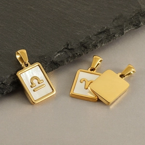 18k gold plated stainless steel square necklace with white shell zodiac pendant